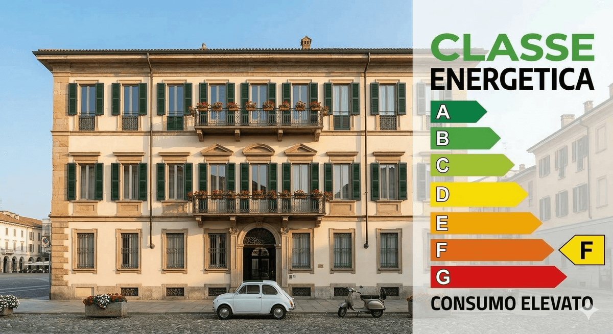 Palazzo residenziale italiano con etichetta classe energetica F