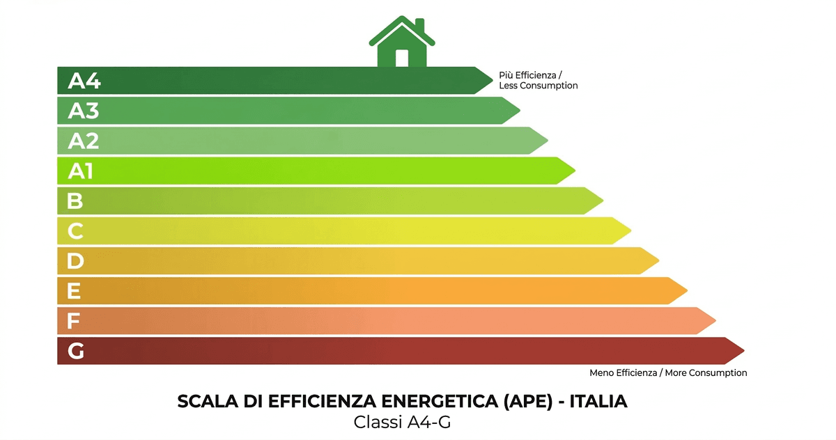Scala di efficienza energetica APE Italia — classi da A4 a G